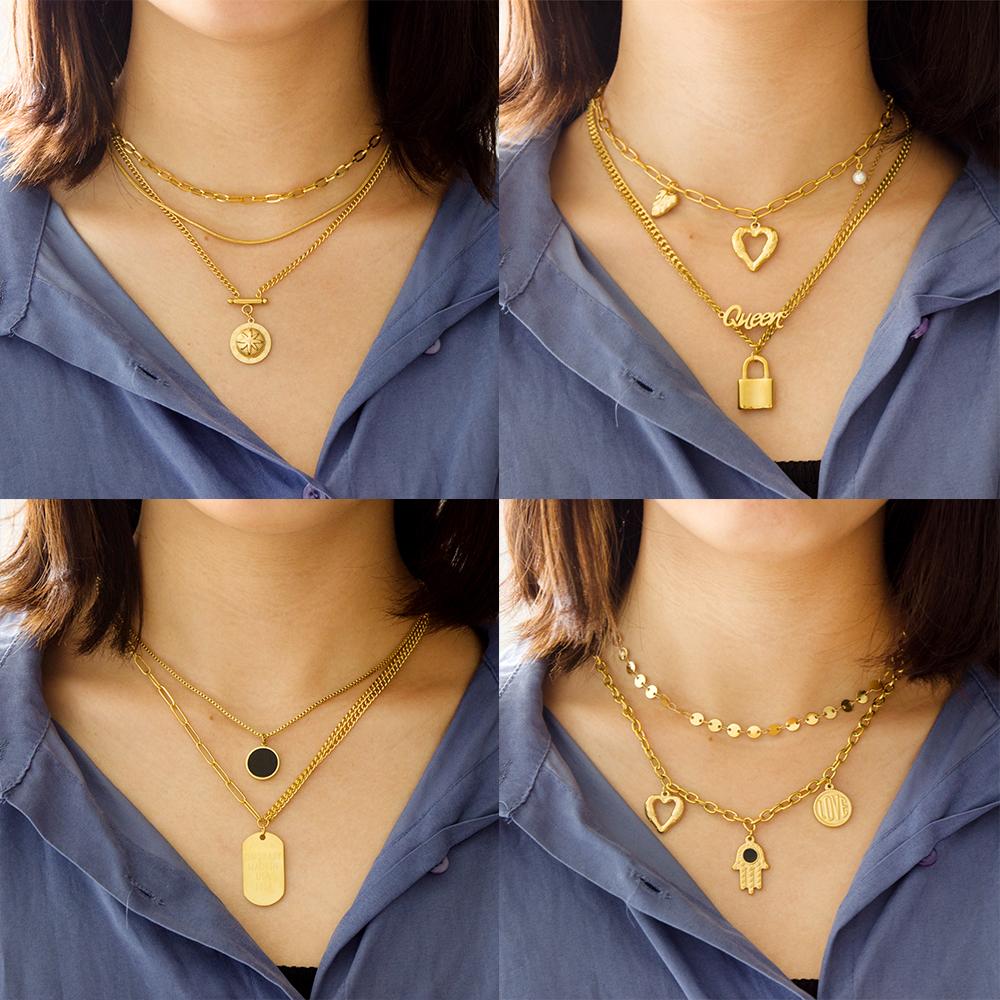 Gothic Multilayer Snake Crystal Necklace Women Gold Color Stainless Steel Double Chain Bohemian 2022 Trendy Jewelry