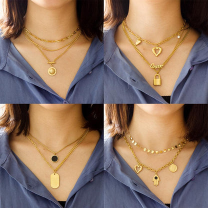 Gothic Multilayer Snake Crystal Necklace Women Gold Color Stainless Steel Double Chain Bohemian 2022 Trendy Jewelry