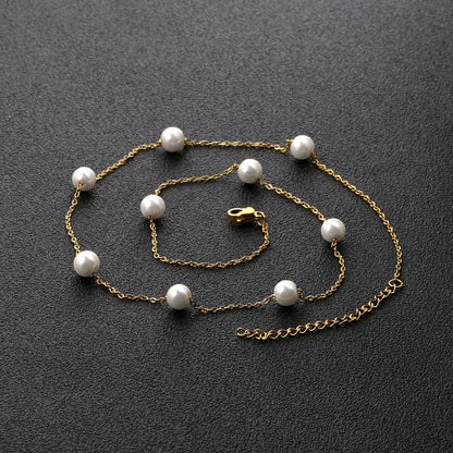 Gold Fake Pearl 6mm Pendant Link Chain 2021 Choker Necklace Women Jewelry Stainless Steel Babygirl Necklaces Set