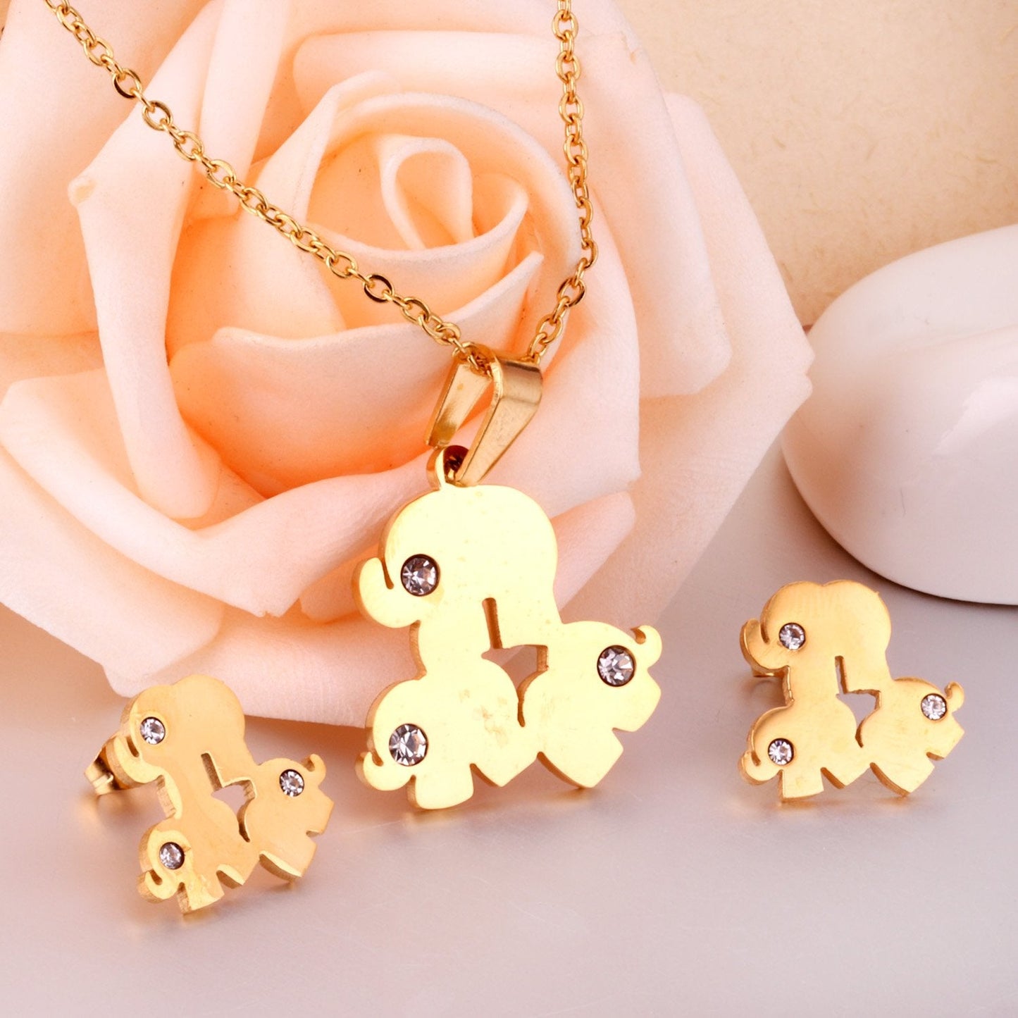 Fashion Cute Elephant Crystal African Jewelry Sets For Women Chain Necklace Earrings Dubai Jewellery parures bijoux
