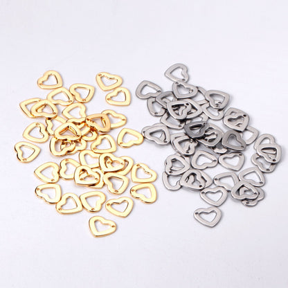 ASON 100 Pcs/Lots Heart Charm Hollow Out With Holes 316L Stainless Steel Pendant For Necklace Bracelet Jewelry Making Supplies