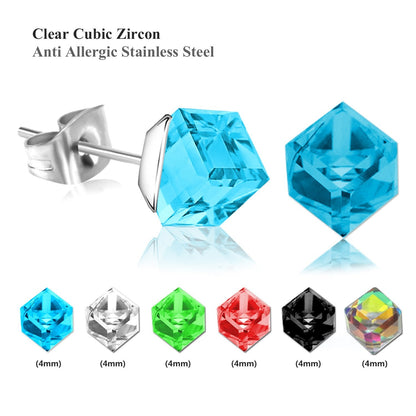 ASON Female Earrings Stainless Steel 4mm 6mm Geometry Cubic Zircona Stud Earrings Fashion Accessories Party Wholesale