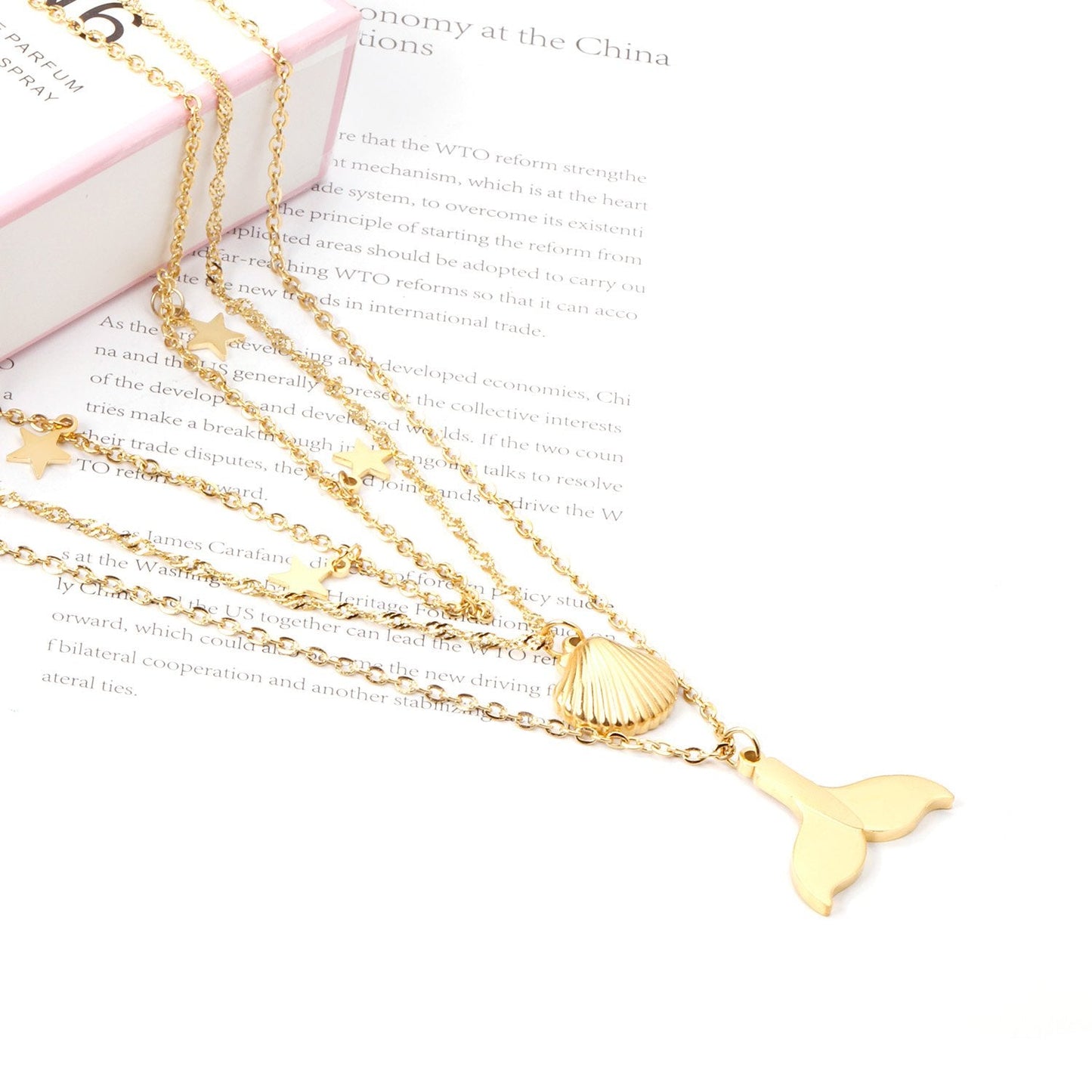 ASON 316L Stainless Steel Shell Fish Tail Pendant Multi Layer Necklace Star Choker for Women Party Gift Fashion Jewelry