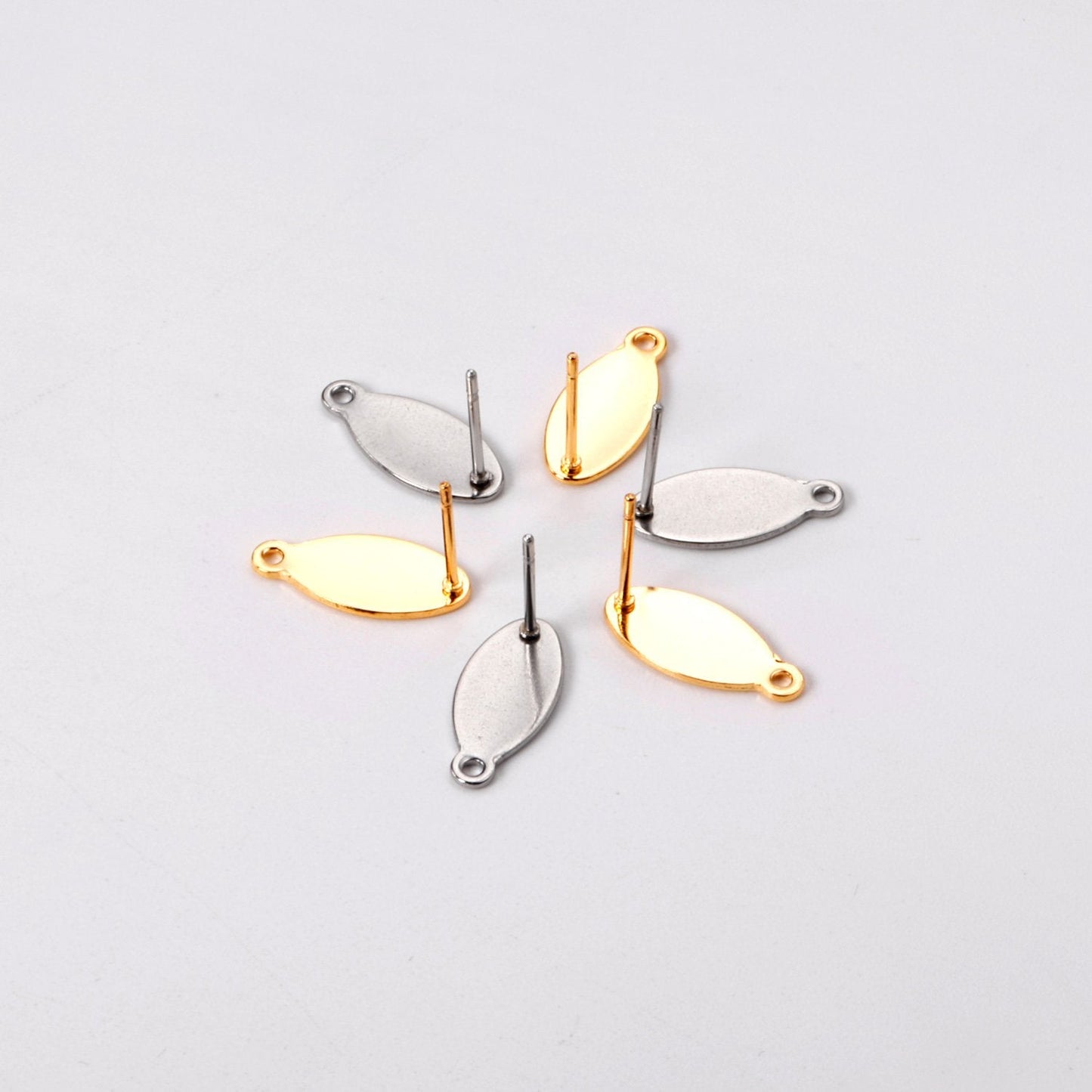 ASON 100 Pcs/Lots Oval Earring Accessories Stainless Steel Anti-allergy Base Setting Connector For DIY Jewelry Making Supplies