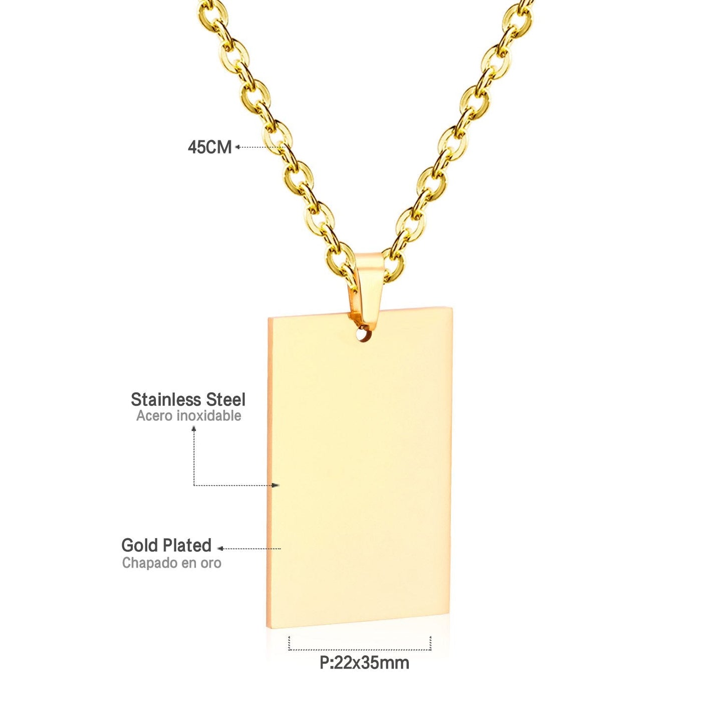 Gold Choker Religion Stainless Steel Round/Square/Rectangle Pendant Necklace For Men/Women Chain Necklace Blank Tag