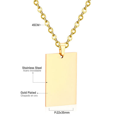 Gold Choker Religion Stainless Steel Round/Square/Rectangle Pendant Necklace For Men/Women Chain Necklace Blank Tag