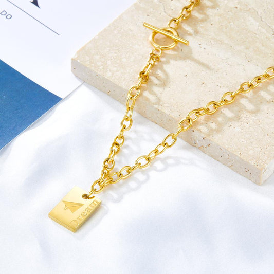 Gold Plated Link Chains For Man/Woman Thick Collier Punk Style Dream Letter Geometric Pendant Necklaces Hip Hop