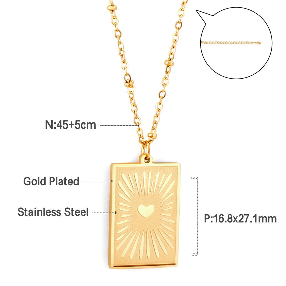 Stainless Steel Heart Shape Pattern Pendant Necklace Gold Color Collar Couple Gifts Accessories