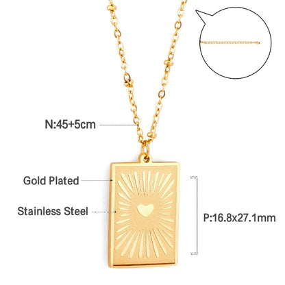 Stainless Steel Heart Shape Pattern Pendant Necklace Gold Color Collar Couple Gifts Accessories