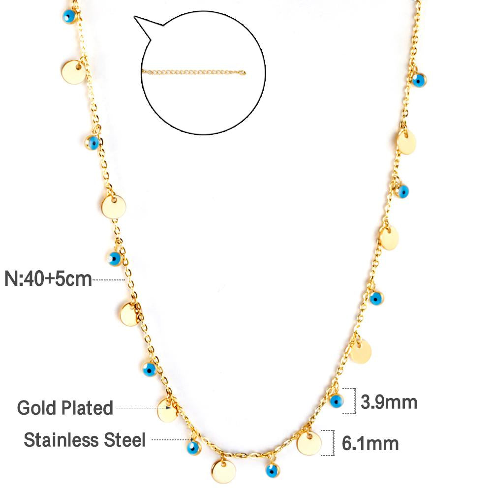 Bohemian Summer Colorful Evil Eyes Beads Necklace For Women Girls Stainless Steel Cross Charm Thin Choker Boho Jewelry