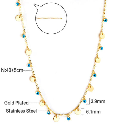 Bohemian Summer Colorful Evil Eyes Beads Necklace For Women Girls Stainless Steel Cross Charm Thin Choker Boho Jewelry