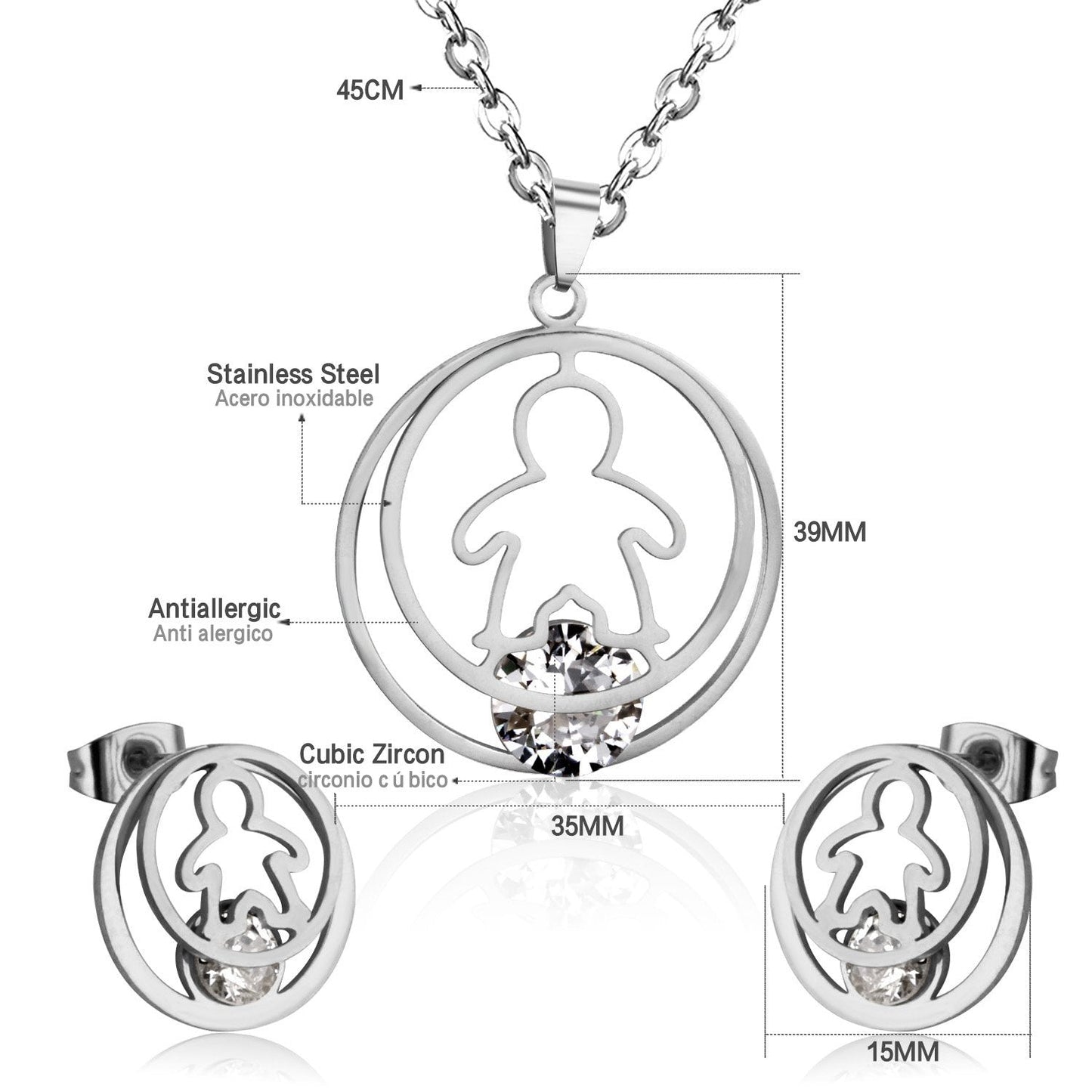 Fashion Gold Necklace Earring Jewellery Set Stainless SteelCrystal Wedding Bridal Dubai Jewelry Set For Girl Women