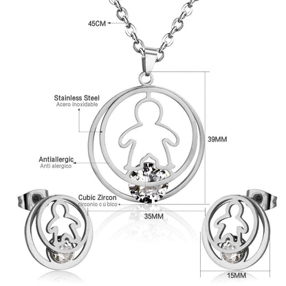Fashion Gold Necklace Earring Jewellery Set Stainless SteelCrystal Wedding Bridal Dubai Jewelry Set For Girl Women