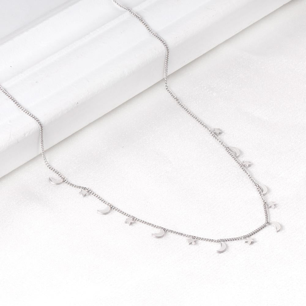 New Arrival Steel Color Moon And Star Pendant Necklace Female Jewelry Chains Necklaces Party Jewlley bijoux femme