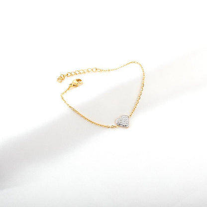 ASON Trendy Cubic Zirconia Heart Shape Chain Bracelets Gold Color Stainless Steel For Women Daily Wear Jewelry Accessory