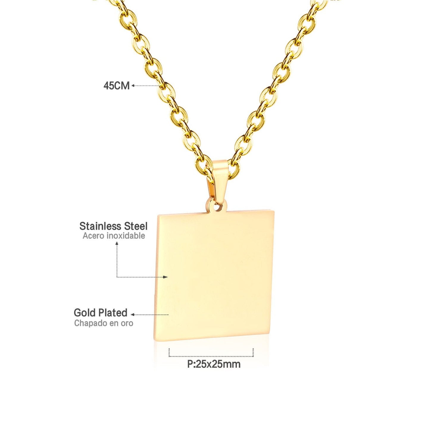 Gold Choker Religion Stainless Steel Round/Square/Rectangle Pendant Necklace For Men/Women Chain Necklace Blank Tag
