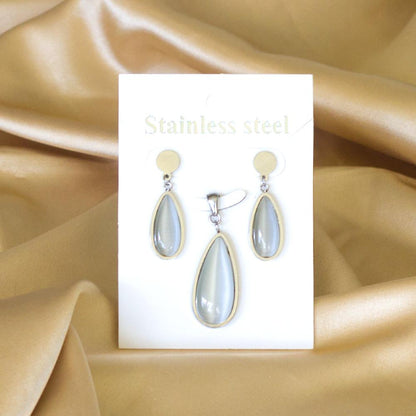Luxury Weding Dubai Bridal Jewelry Sets Of Necklace And Earing Water Drop Stone Trendy Stainlee Steel Set For Women