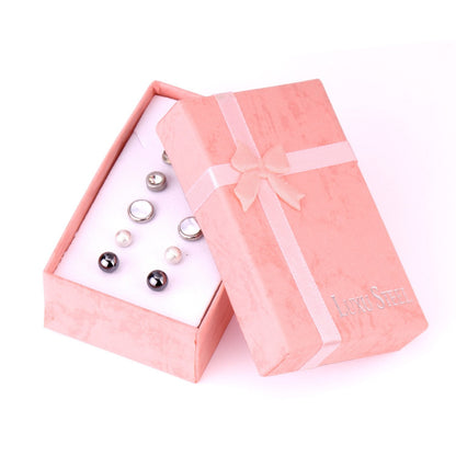 ASON 6Pairs/Box Punk Style Mixed Shape Piercing Stud Earrings Jewelry Sets Stainless Steel Silver Color Women Men Jewelry