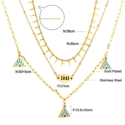 Blue Triangle Charms Collier Brand Design Three-Layered Necklaces Gold Plated Link Chain Choker Romantic Y2K Collar