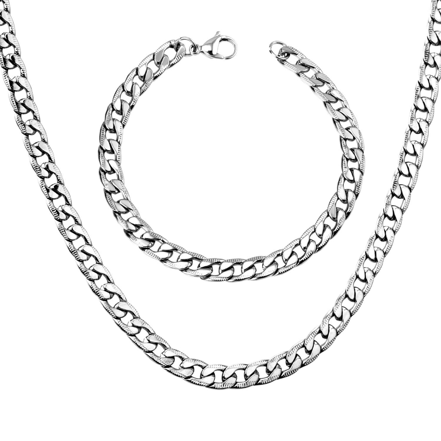 ASON Women/Men Necklace Set Three Colors Stainless Steel Necklace with Bracelet Set Cuban Chain for Diy Jewelry Making
