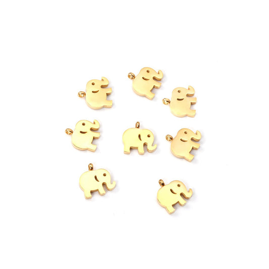 ASON 10pcs/Lot 12.5x9.5mm Gold Pendant Charms Stainless Steel Elephant For Necklace Bracelets DIY Jewelry Accessories Supplies