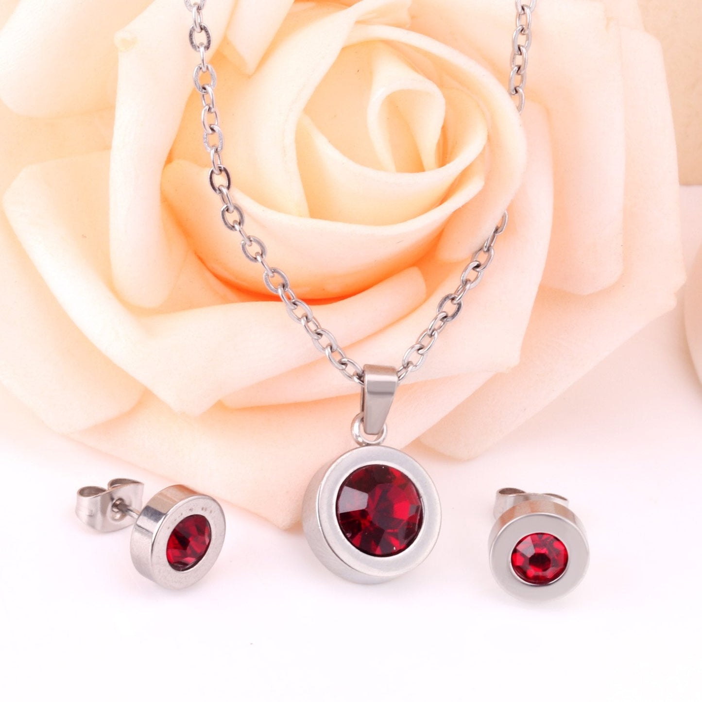 Stainless Steel Round Multi-color Pendant Necklace Earrings Sets For Women Indian Jewellry Accessories pendientes