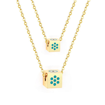Men And Women Double Chain Necklace Stainless Steel Gold Silver Color Fashion Block Pendant Necklace Accessories