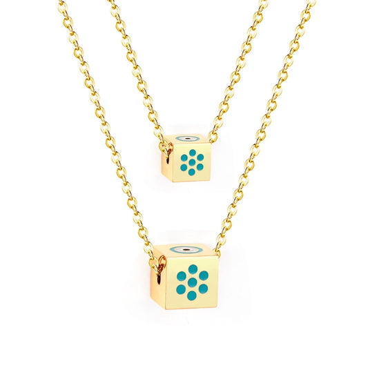 Men And Women Double Chain Necklace Stainless Steel Gold Silver Color Fashion Block Pendant Necklace Accessories