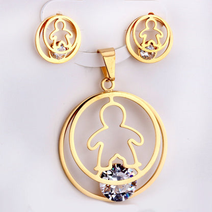 Fashion Gold Necklace Earring Jewellery Set Stainless SteelCrystal Wedding Bridal Dubai Jewelry Set For Girl Women