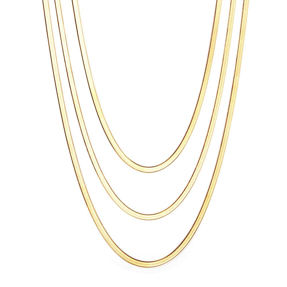 Wholesale Triple Chain Flat Snake Chains Collier For Women Collar 18K Gold Plated Luxury Necklaces Chain Bohemia Trendy 2025