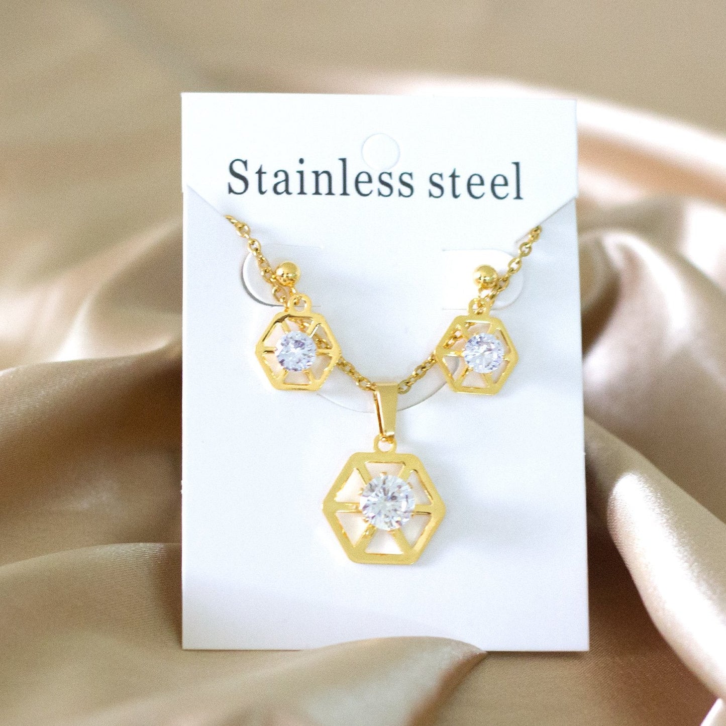 Hexagon With Cubic Zircon Pendant Necklaces Earrings Sets For Women Party Jewelry Set Factory Direct parures bijoux