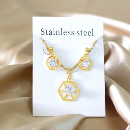 Hexagon With Cubic Zircon Pendant Necklaces Earrings Sets For Women Party Jewelry Set Factory Direct parures bijoux