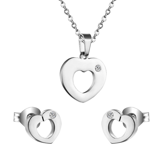 Fashion Heart Shape Hollow Stainless Steel Necklaces Earrings Sets For Women Party Jewellry Sets pendientes mujer