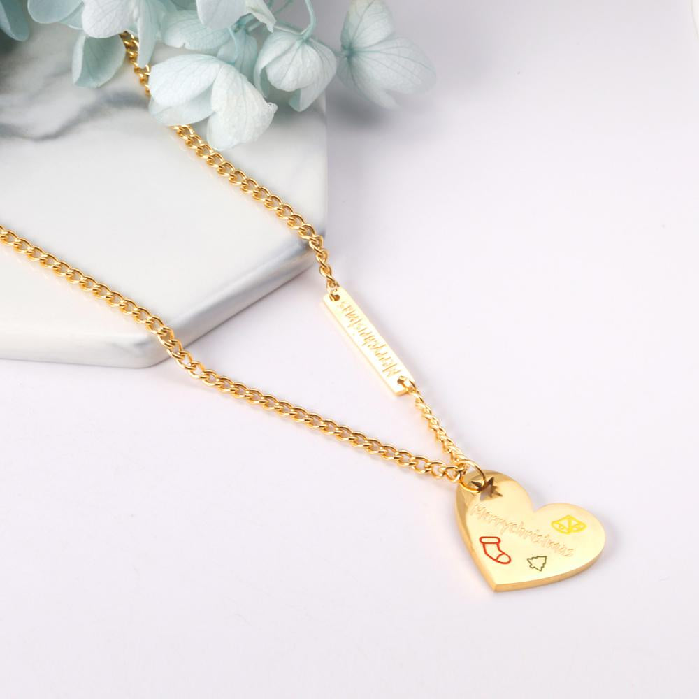 ASON Trendy Gold Color Heart Pendant Necklace 316L Stainless Steel Choker for Women Christmas Gift Jewelry Accessory