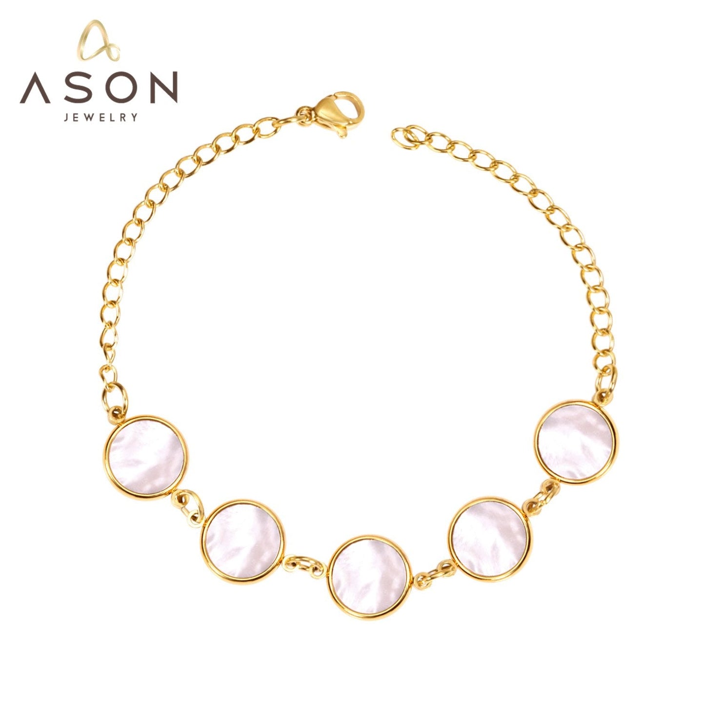 ASON  Fashion Bracelet Hot Round Shell Stainless Steel Link Chain Luxury Brand Accessories