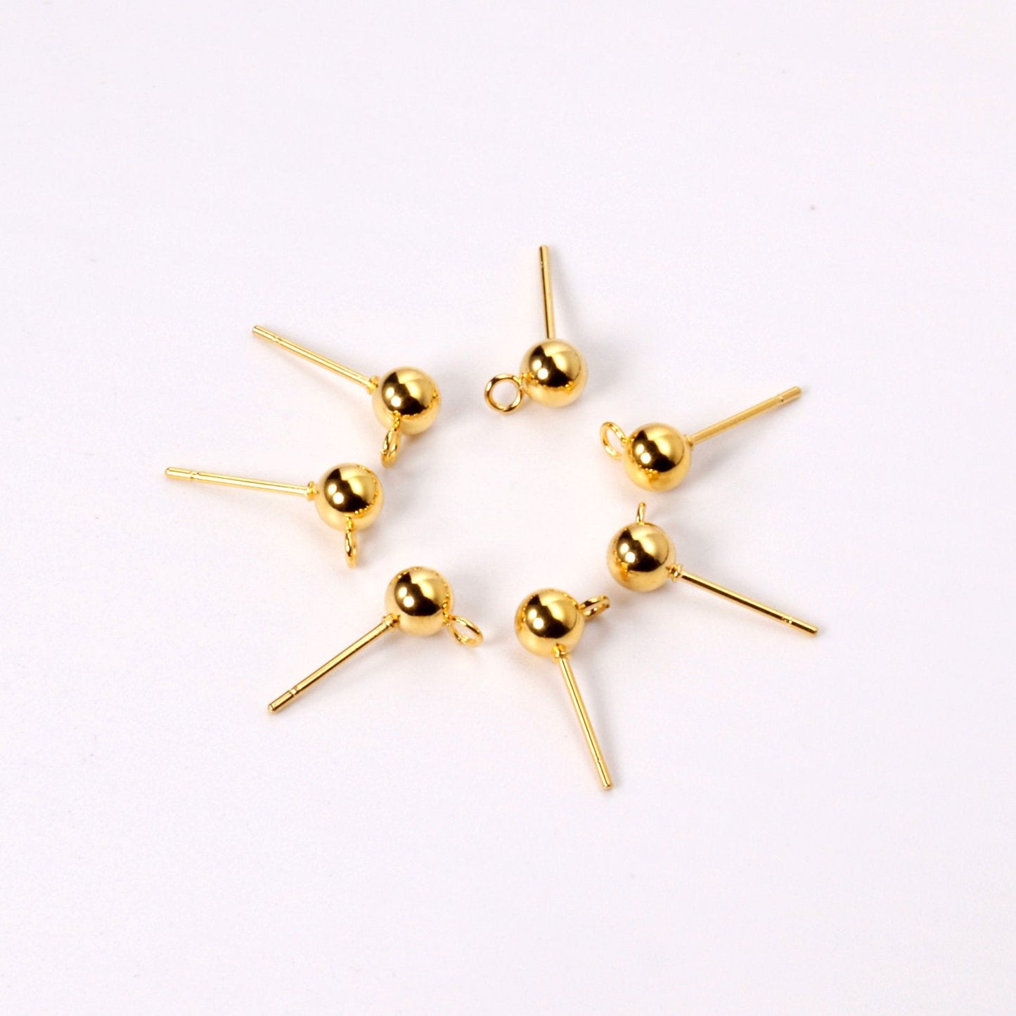 ASON 100pcs/lot Fashion Earring Small Ball Ear Studs Stainless Steel Gold Base Setting Connector For DIY Jewelry Making Supplies