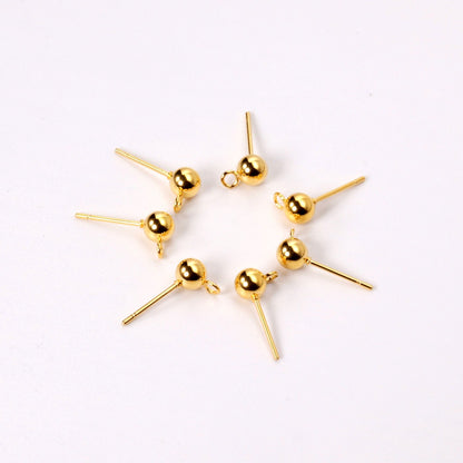 ASON 100pcs/lot Fashion Earring Small Ball Ear Studs Stainless Steel Gold Base Setting Connector For DIY Jewelry Making Supplies