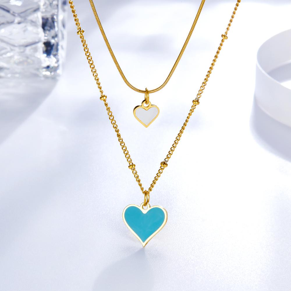 Romantic Heart Pendant Necklaces For Girls Fashion Party Jewellry Couple Necklace Gift Stainless Steel Layer Choker