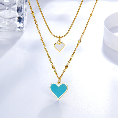 Romantic Heart Pendant Necklaces For Girls Fashion Party Jewellry Couple Necklace Gift Stainless Steel Layer Choker