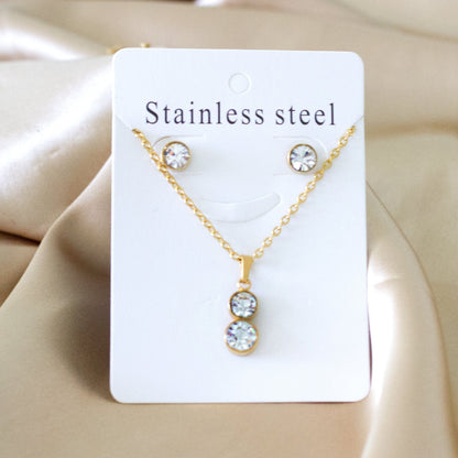 Cylinder Cubic Zirconia Pendant Nacklace Earrings Jewelry Sets For Women Brincos No Fade Collars Jerelry Party   