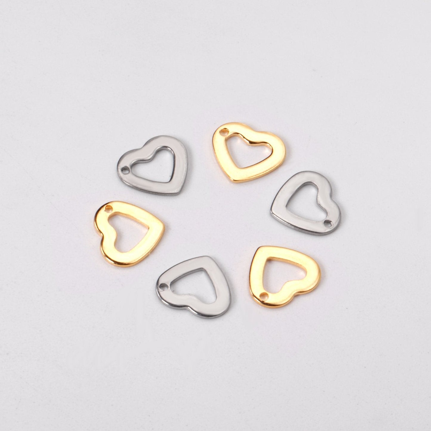 ASON 100 Pcs/Lots Heart Charm Hollow Out With Holes 316L Stainless Steel Pendant For Necklace Bracelet Jewelry Making Supplies