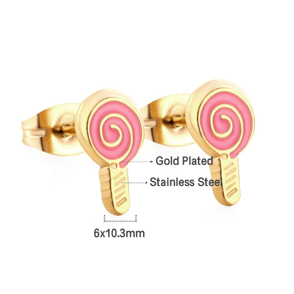 Candy Color Lollipop Stud Earrings For Kids Girl Cute Sweet Stainless Steel Anti Allergy Ear Jewelry Birthday Gifts