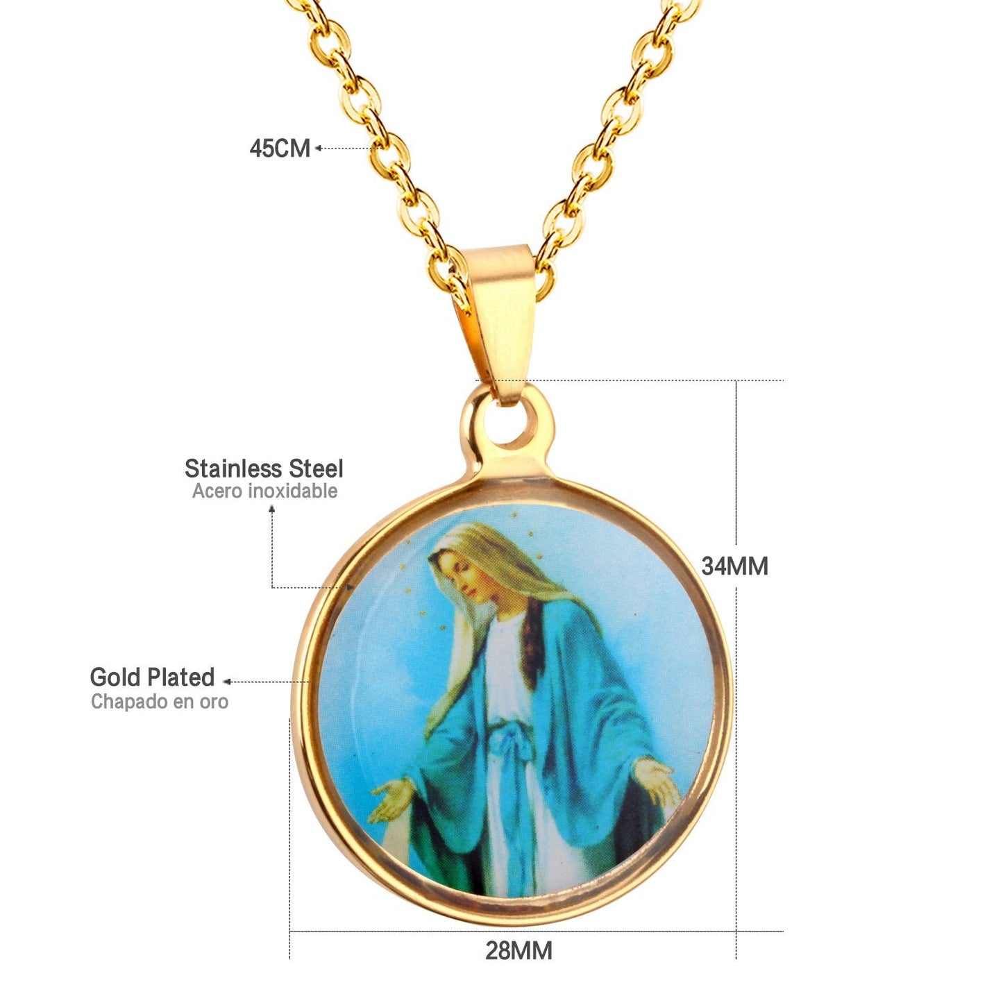 Hot Sale Stainless Steel Blessed Mary Pendants Necklace Jewelry-105601G