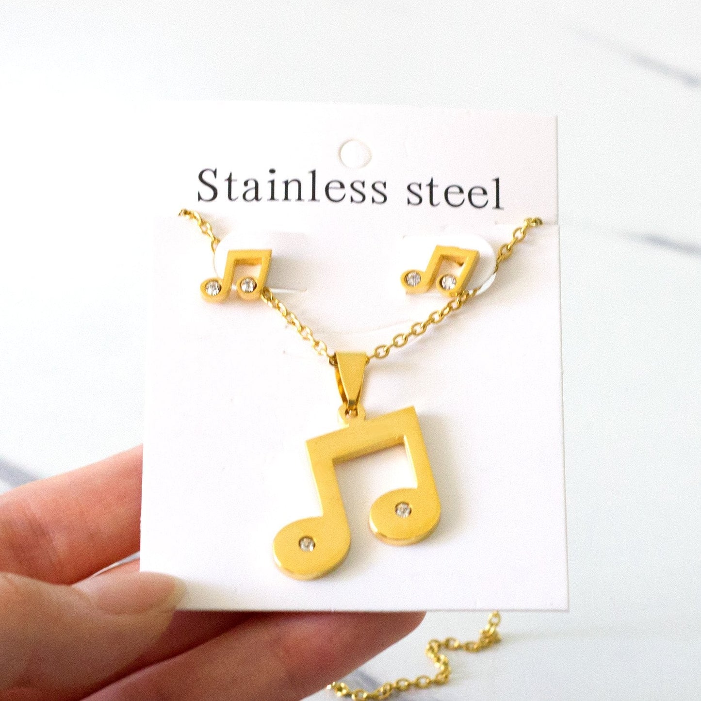 Trendy Music Crystal Jewelry Stainless Steel Chain Necklaces Earrings Sets For Women Indian Jewellry parures bijoux