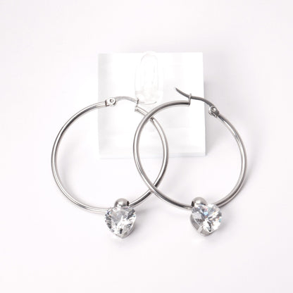 ASON Round Ear Hoop Earring With Cubic Zirconia Classic Style 2022 Stainless Steel Circle Earring Fashion Jewelry Party