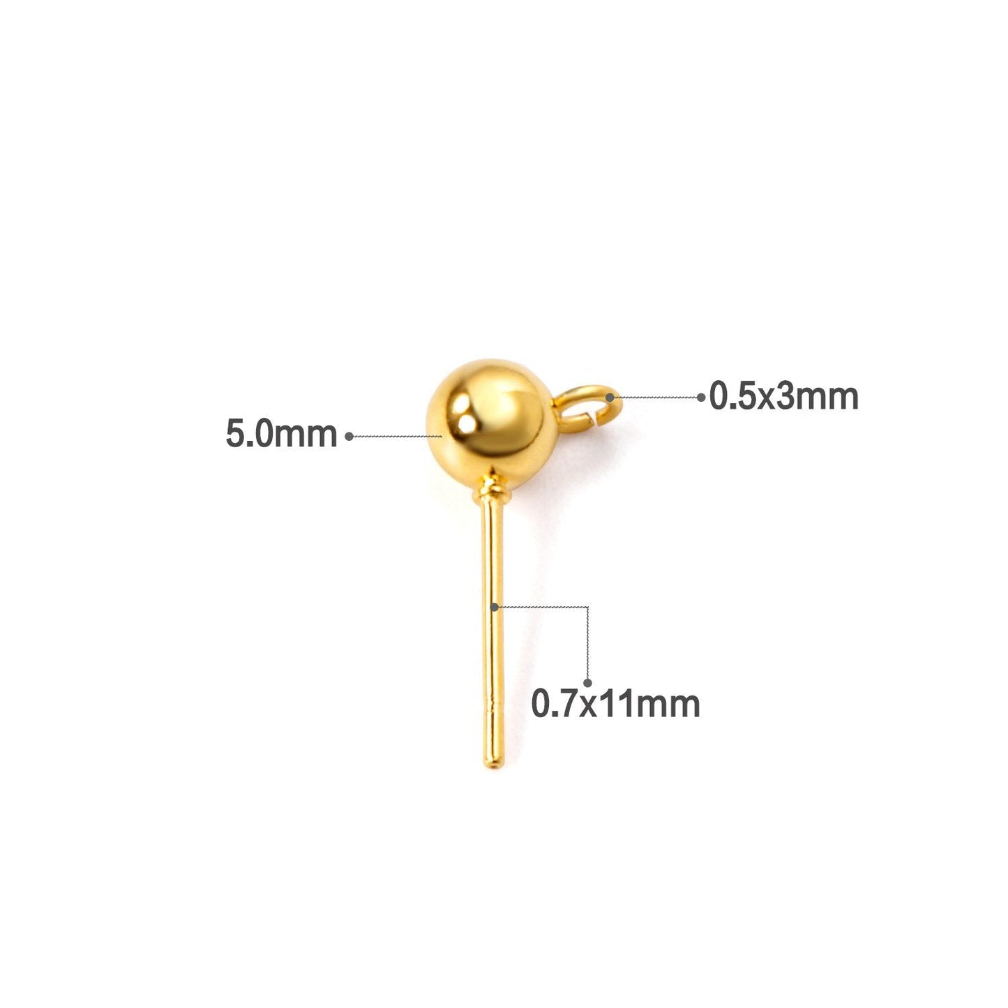 ASON 100pcs/lot Fashion Earring Small Ball Ear Studs Stainless Steel Gold Base Setting Connector For DIY Jewelry Making Supplies