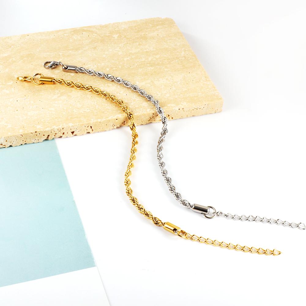 Wholesale Twist Bracelets 2/3/4/5mm Woman Boho Rolo Chain Bracelets Waterproof Stainless Steel Vintage Hand Jewelry pulseras