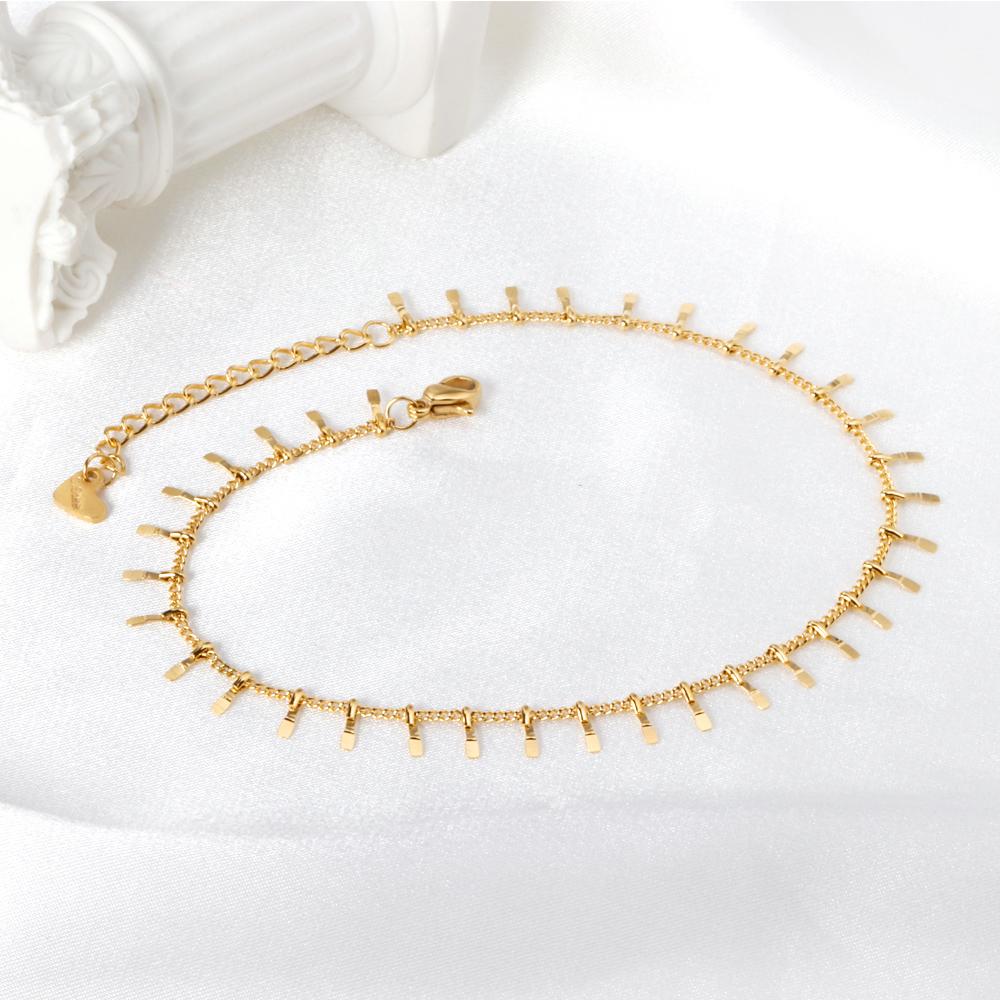 ASON Tassel Accessories Chains Simple Fashion Anklet Gold Color Stainless Steel For Women Summer Beach On Foot Jewelry