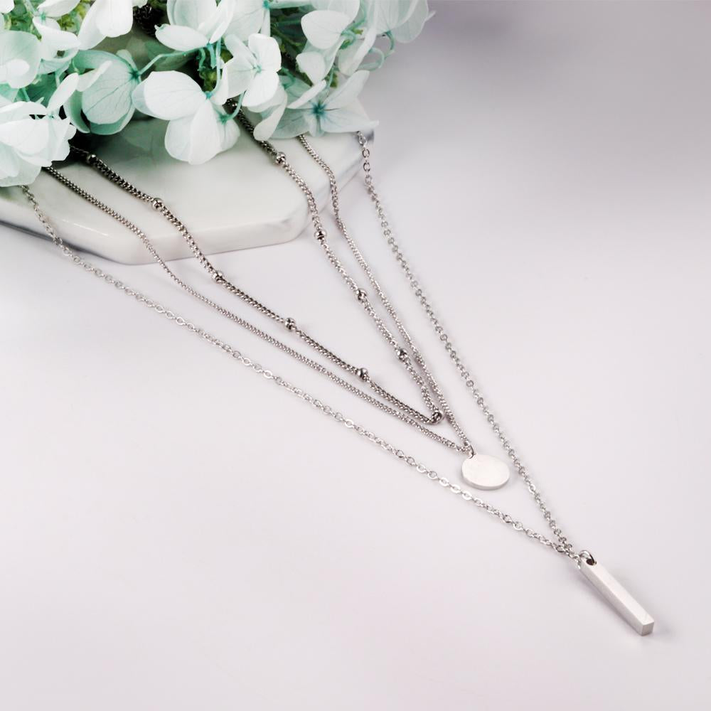 ASON Round and Steel Bar Pendant Necklace Multi-layer 316L Stainless Steel Chain for Women Men Choker Fashion Jewelry Gift