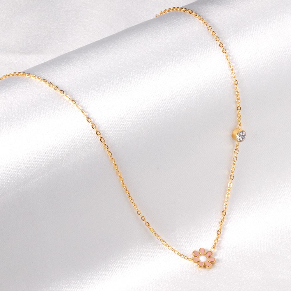 Korean Fashion Romantic Colorful Flower Pendant Stainless Steel Chain Necklace For Women Jewelry Parts bijoux femme